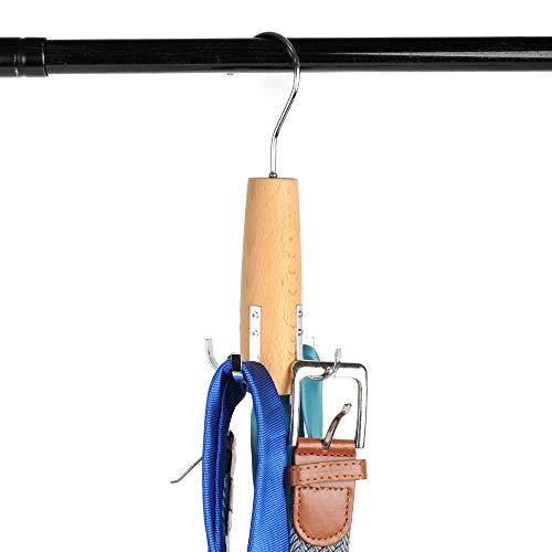 Umo Lorenzo 4-Hook Belt Organizer Closet Hanger Holder for Belts, Ties and Scarves - color: Wooden