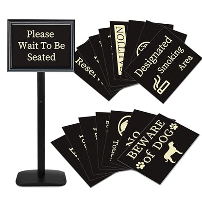 Please Wait To Be Seated Sign, 11 x 17 Inch Heavy Duty Sign Holder Stand - size: 11x17in
