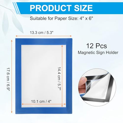 PATIKIL 4 x 6 Inch Magnetic Sign Holder, 12Pcs Self-Adhesive Magnetic Border Wall Mount PVC Picture Frames Document Holder for Wall Window Home Office Store Poster, Sky Blue - color: Sky Blue