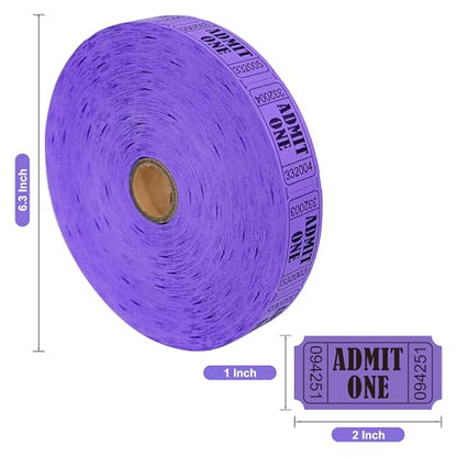 LLIKED 2000 Purple Raffle Tickets 1" x 2" Admit One Single Roll - size: 2000 Purple