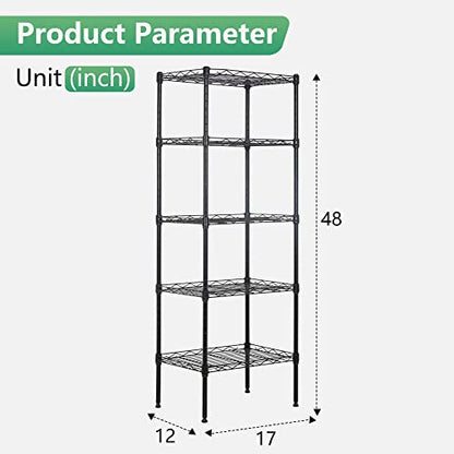 FDW | 5-Tier Wire Shelf | 17" x 12" x 48" | Black - color: Black, size: 17×12×48