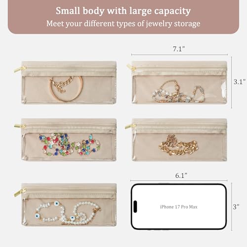 KarSyon Jewelry Travel Pouch Case 10 Velvet Zipper Pouches Clear Design - color: 10PCS Beige, size: Large