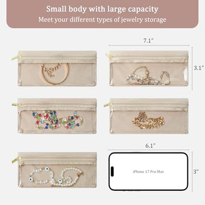 KarSyon Jewelry Travel Pouch Case 10 Velvet Zipper Pouches Clear Design - color: 10PCS Beige, size: Large