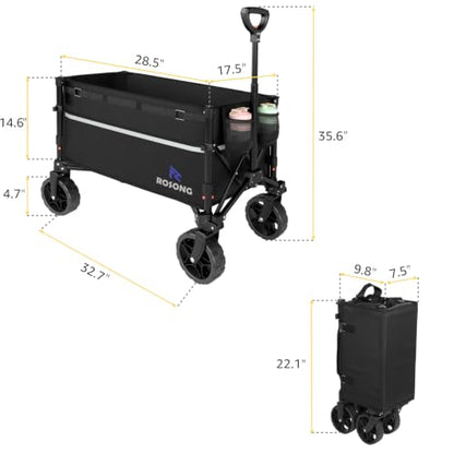ROSONG Collapsible Wagon Cart with Wheels Foldable - Folding Utility Heavy Duty Wagons Carts for Grocery Sports Garden Shopping Camping Wheelbarrows (Black, 120L)