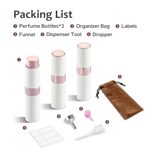 LISAPACK 8ml Travel Perfume Bottle Refillable, 3 PCS Cologne Atomizer Spray - color: 3 white