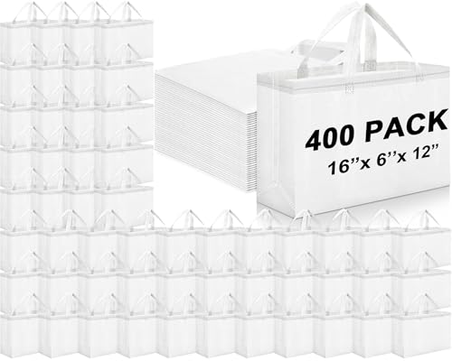 Windyun 400 Pcs Reusable Grocery Bags Large Shopping Tote Bulk, White - color: White