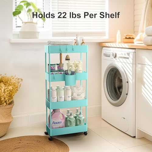 Pipishell 4 Tier Slim Storage Cart with Wheels, Laundry Cart, Turquoise - color: Turquoise, size: 4-Tier