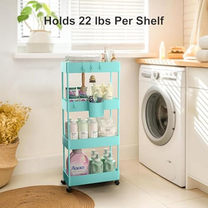 Pipishell 4 Tier Slim Storage Cart with Wheels, Laundry Cart, Turquoise - color: Turquoise, size: 4-Tier