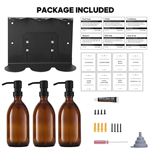 Glass No-Drill Wall Mounted Shower Soap/Hand Soap Dispenser with Adjustable Stainless Steel Holder for Bathroom and Kitchen-(Black 3 Chamber) - color: Stainless Steel