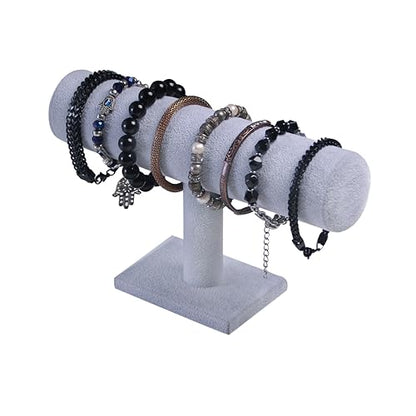 T-Bar Bracelet Holder, Bracelet Display Stand For Selling, Hair Tied Jewelry Organizer Watch Rack For Show (Gray Velvet) - color: Gray Velvet