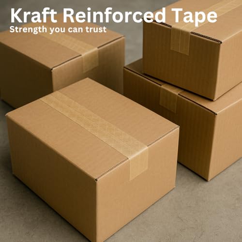 3'' x 450 Feet Reinforced Water Activated Gummed Kraft Paper Tape, for Heavy Duty Secure Packing Shipping, Tamper Evident Gummed Tape, Brown - 1 Roll - size: 3" x 450 Feet (1 Roll/Order)
