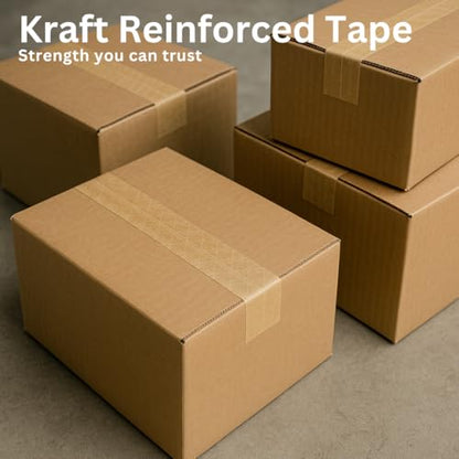 3'' x 450 Feet Reinforced Water Activated Gummed Kraft Paper Tape, for Heavy Duty Secure Packing Shipping, Tamper Evident Gummed Tape, Brown - 1 Roll - size: 3" x 450 Feet (1 Roll/Order)