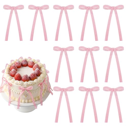30 Pack Bow Cake Toppers Pink Gingham Ribbon Bows for Cake - color: Pink Gingham