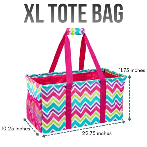 Extra Large Utility Tote Bag - Oversized Collapsible Beach Bag - Chevron Multi - color: Chevron Multi