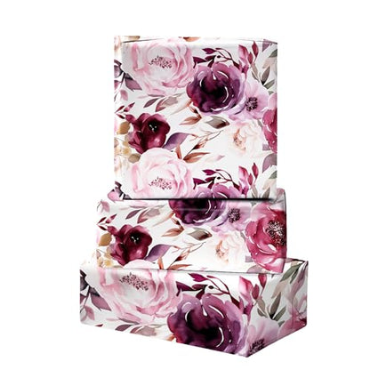 ZINTBIAL Floral Wrapping Paper Roll - Purple Rose Design, 17 Inches x 16.5 Feet, Gift Wrap for Wedding, Bridal Shower, Birthday, Mother's Day,Anniversary, Cut Lines on Back - color: Purple-Floral