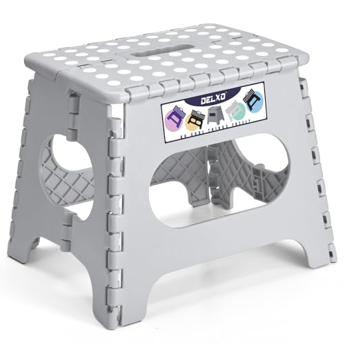 Delxo Folding Step Stool 11 Inch,300 Lbs Step Stool for Kids & Adults Grey - color: Gray, size: 11 Inch