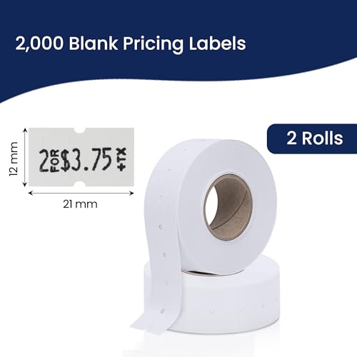 Perco 1 Line White Labels - 2,000 Blank Price and Date Gun Labels for Perco Lite, X, Plus and Pro 1 Line Price and Date Guns - 2 Rolls - Made in USA - size: 2 Rolls