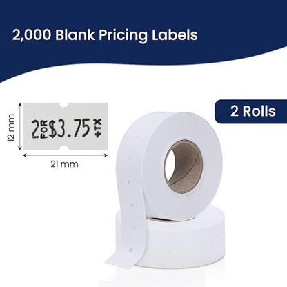 Perco 1 Line White Labels - 2,000 Blank Price and Date Gun Labels for Perco Lite, X, Plus and Pro 1 Line Price and Date Guns - 2 Rolls - Made in USA - size: 2 Rolls