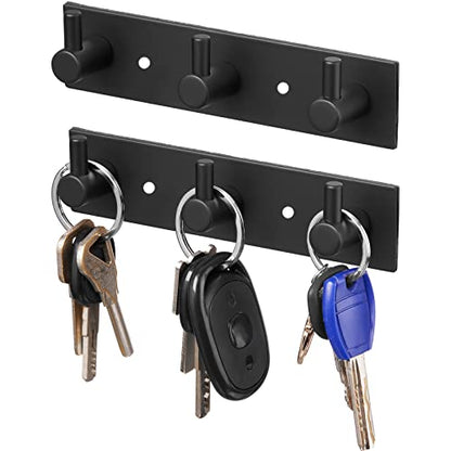 Stainless Steel Wall Key Holder Set of 2 - 3 Key Hooks Modern Hanger for Home, Kitchen, Entryway, Hallway, Office, Cabinet, Bathroom (Black) - color: Black