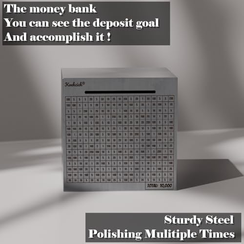 Cash Vault Money Saving Box Stainless Steel Piggy Banks for Adults with Counting 10000 Dollars Target Kids Safe Metal Large Money Break to Open Coin Pan - color: 5.9in-10000 Doalls