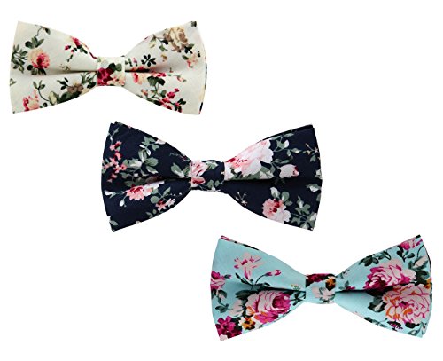 LEVAO Men's Cotton Floral Printing Bow Tie - color: Mix 3-1