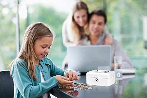 Cash Box with Money Tray, Parrency Small Money Box with Key Lock, 6" x 4 4/5" x 3", White - color: White, size: Small（5.9")