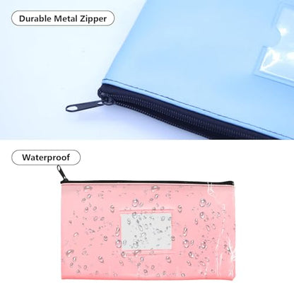 4PCS Deposit Money Bag with Zipper,WINCUR 11x6.1" PU Leather Money Pouch Security Bank Deposit Bag with Clear Window,Waterproof Money Pouch for Organize Cash,Coins,Cosmetics,Invoice(Orange/Card Slot)