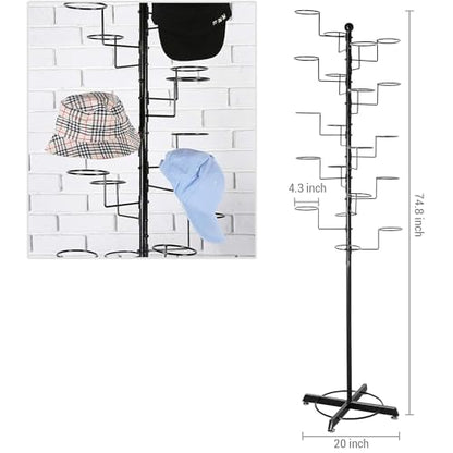 MyGift Large Free Standing Hat Rack Stand, Baseball Cap Organizer Holder, Retail Wig Display with 20 Customizable Circular Hooks, Cowboy Hat Tree, Black Metal - color: Black