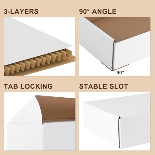 12x9x2 Inches Shipping Boxes Set of 25, White Corrugated Cardboard Boxes, Mailer Boxes for Small Business - size: 12x9x2 Inch