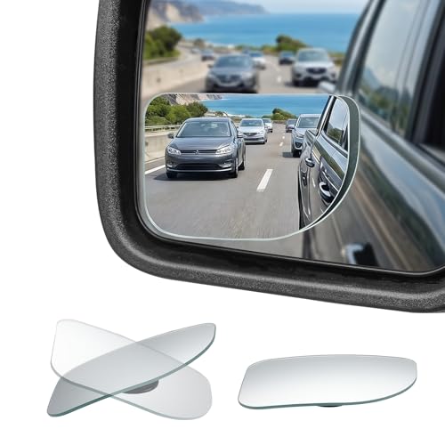 JOYTUTUS XLarge Blind Spot Mirror 2 Pack 3.7‘’×2.5‘’ HD Frameless Convex Glass for Wide Angle View and Safer Lane Changing Compatible with Trucks RVs Easy Stick On & Long Lasting Durability - size: Rounded Rectangle