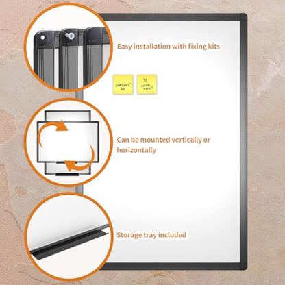 VIZ-PRO Magnetic Dry Erase Board, 18 x 12 Inches, Black Aluminium Frame - size: 18"W x 12"H
