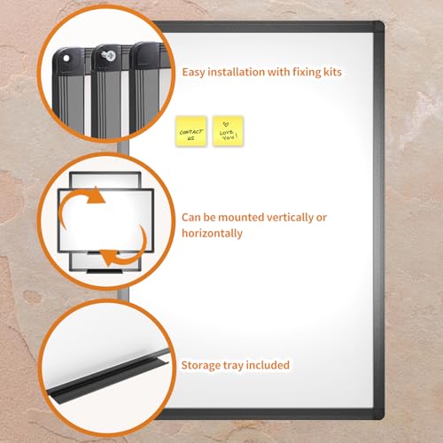 VIZ-PRO Magnetic Dry Erase Board, 24 x 18 Inches, Black Aluminium Frame - size: 24"W x 18"H