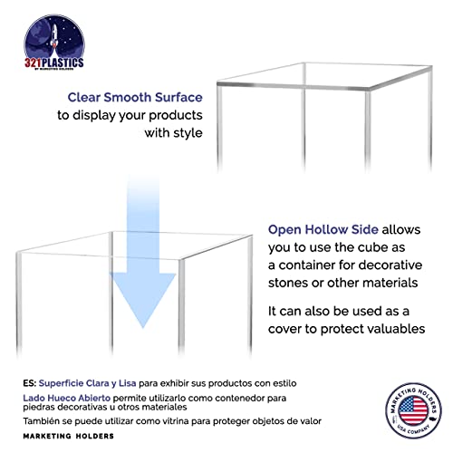 Marketing Holders Acrylic Display Riser Box Clear 4" 5" 6" Set One Open Side No Lid Merchandise Storage Caddys or Bins Hollow with Open Bottom Retail Product Risers - size: 4" 5" 6" Cubes-Clear
