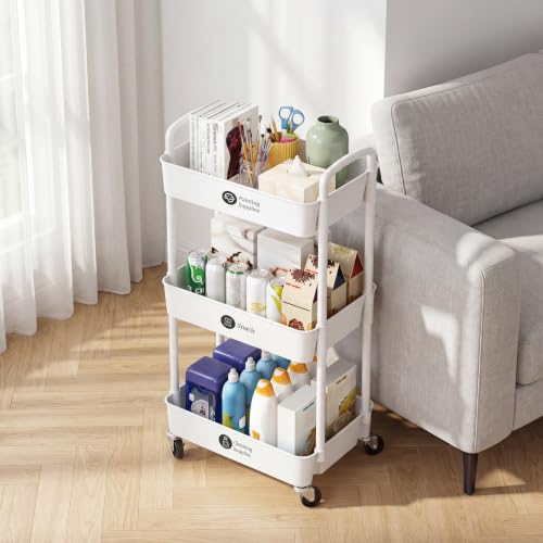 3 Tier Rolling Cart with Wheels, Utility Storage Carts,White - color: White, size: 3-Tier