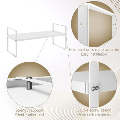 16.5~27.1" Expandable Shelf，2Pack 10.2" Wide Adjustable Height Cabinet Shelves，White - color: White, size: 2Pcs // 10.2''W