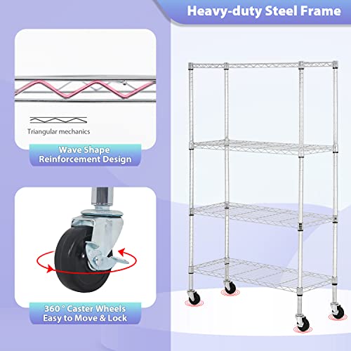 FDW | 4-Tier Wire Shelf with Wheels | 36" x 14" x 62" | Chrome - color: Chrome, size: 36×14×62