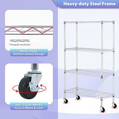 FDW | 4-Tier Wire Shelf with Wheels | 36" x 14" x 62" | Chrome - color: Chrome, size: 36×14×62