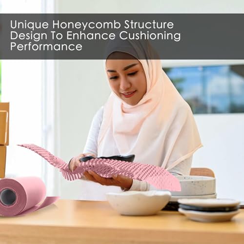Honeycomb Packing Paper,11.5" x 164' Honeycomb Cushioning Wrap Roll Honeycomb Packing Paper Wrap,Eco-friendly Packaging Paper Kraft Paper Bubble Paper (Light Pink) - color: Light Pink