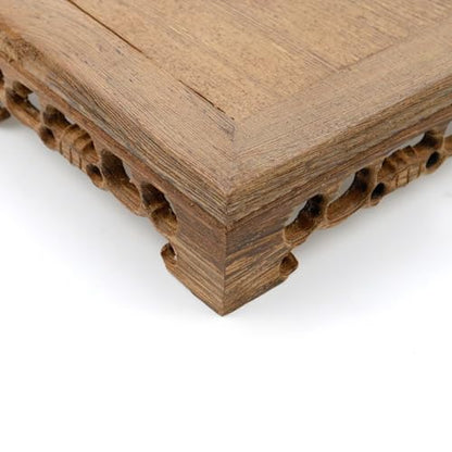 Wooden Display Stand Base 4.72"×4.72" Square Wood Carved Pedestal Oriental Style Stand for Vase, Teapot, Table Lamps - size: 4.72"×4.72"