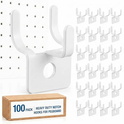 Tandefio 100 Pcs Pegboard Hooks, Picture Hangers for 1/8 & 1/4 in, White - color: White