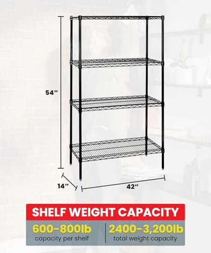 Quantum Storage Systems WR54-1442BK Starter Kit Wire Shelves Black Epoxy 4 Shelves 54" H x 42" W x 14" D - color: Black Epoxy, size: 54H x 42W x 14D