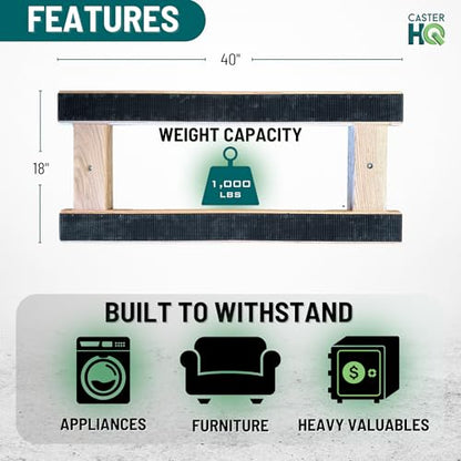 Made in USA Premium Solid Oak Furniture Dolly, 2-Pack - 18"x30" H-Frame w/Non-Slip Grip, 3.5" Non-Marking Wheels, Heavy-Duty 1000 lbs Capacity Each (18"x40" Dolly 2-Pack) - size: 18"x40" Dolly 2-Pack