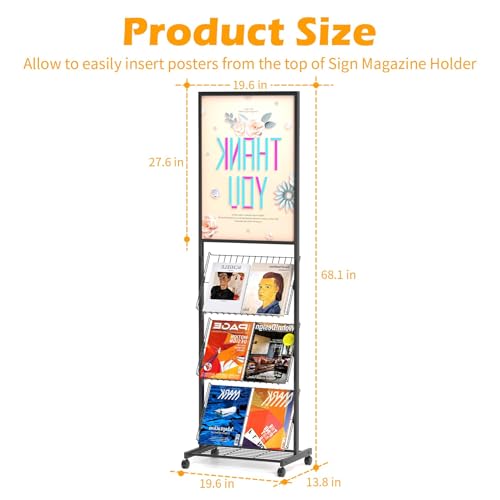 lesolar 4-Tier Floor-Standing Magazine Rack with Poster Board Stand