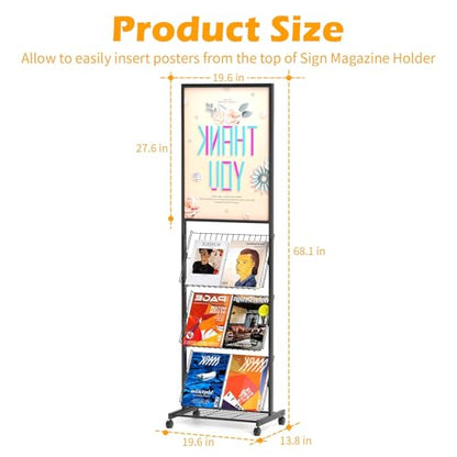 lesolar 4-Tier Floor-Standing Magazine Rack with Poster Board Stand