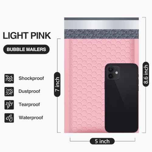 UCGOU Bubble Mailers Padded 5x8.6" Usable Size 5x7" Light Pink 100 Pack - color: Light Pink, size: 5x8.6" 100PC