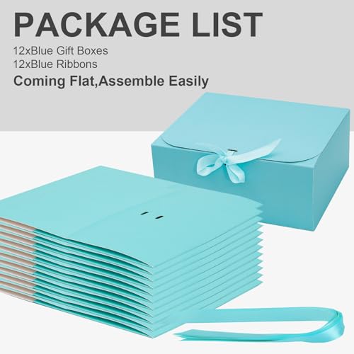 LWYMX 12 PCS Blue Gift Boxes with Lids，9.8x7.8x3.9, Bridesmaid Proposal Box with Ribbon, Gift Boxes for Wedding, Christmas, Valentine's Day,Birthday,Baby Shower and the other Parties - color: Blue, size: 1 Count (Pack of 12)