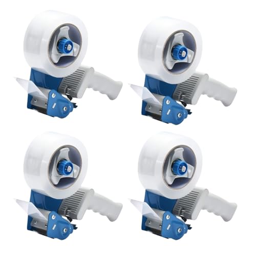 3-Inch Heavy Duty Packaging Tape Gun 4 Pcs Packing Tape Dispenser Gun Non Slip Silicone Handle Portable for Packing Boxes & Moving Box Sealing(Without Tape)