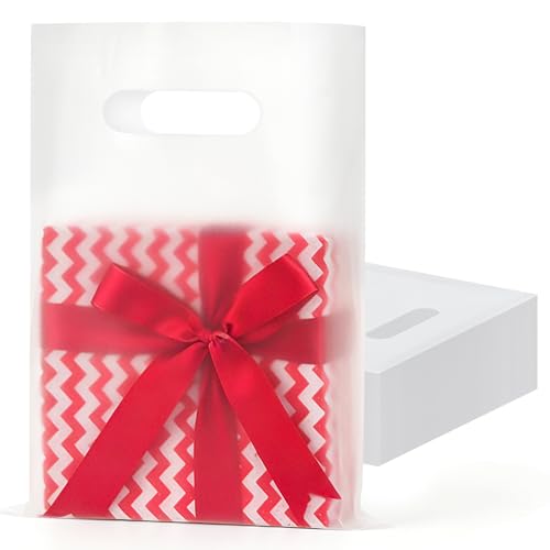 VieFantaisie 50 PCS Clear Plastic Gift Bags, 9" x 12" Goodie Bag for Candy Treat Craft, Party Favor Bags with Die Cut Handles for Birthday Party, School Events & Small Business, Retail - color: Clear-50PCS-8x11Inch