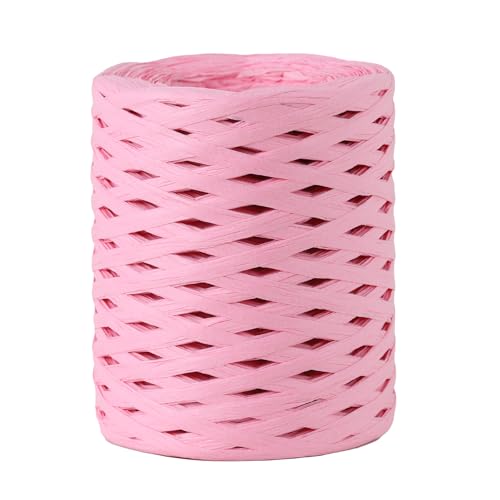 656 Ft Raffia Paper Ribbon for Gift Wrapping Ribbon, Twisted Raffia Natural Raffia String Bulk Packing - for Crafts Weaving 1/4 Inch Width (Pink) - color: Pink