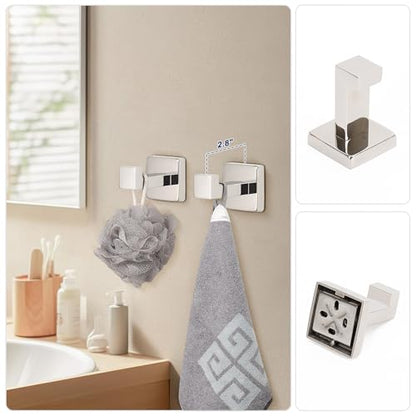 NearMoon 5 Pieces Bathroom Hardware Set 304 Stainless Steel, Square Towel Rack Kit - 24" Towel Rod + Towel Ring + Toilet Paper Holder + 2 Robe Hooks, Wall Mounted Bath Accessories (Chrome Finish) - color: Chrome Finish, size: 24 inch